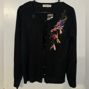 Melrose Chic Black Embroidered Bird Cardigan